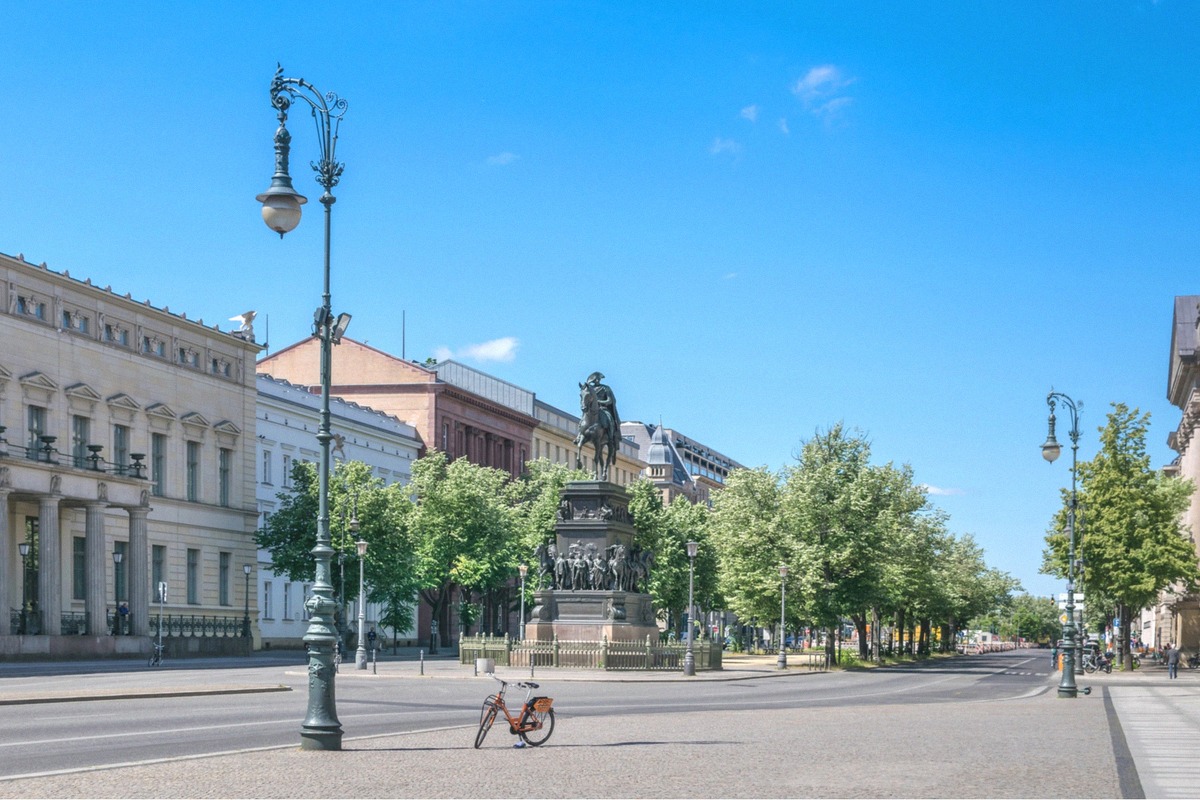 Unter den Linden in Berlin with the equestrian statue of Frederick the Great